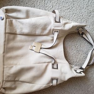 Cream Leather MK Shoulder Bag